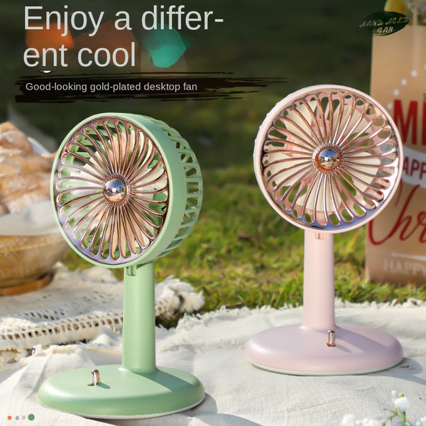 Portable Gold-Plated Desktop Fan – Dual-Speed Adjustable, USB-Powered & Ultra-Quiet